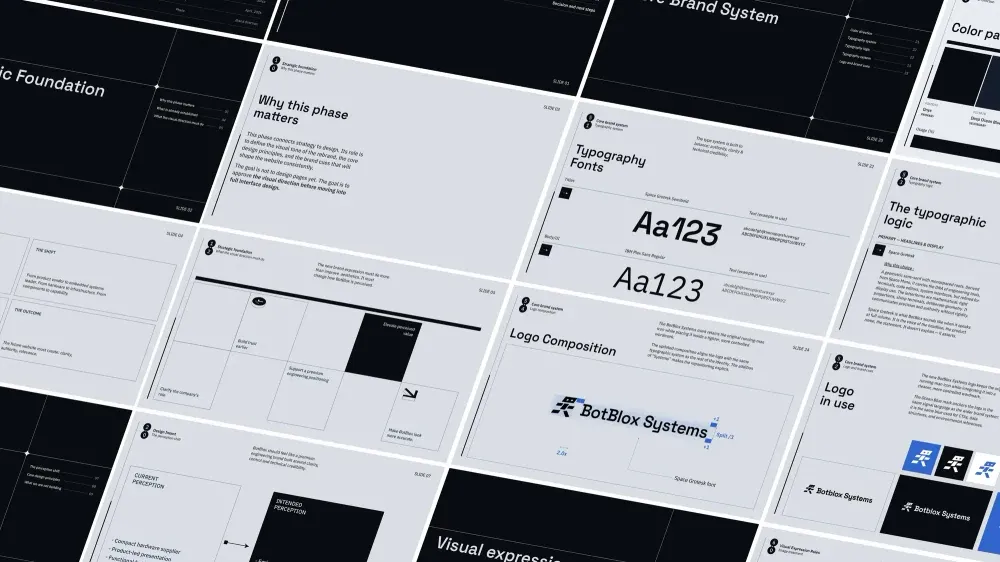 BotBlox Systems brand guidelines showing typography, logo composition and the brand system