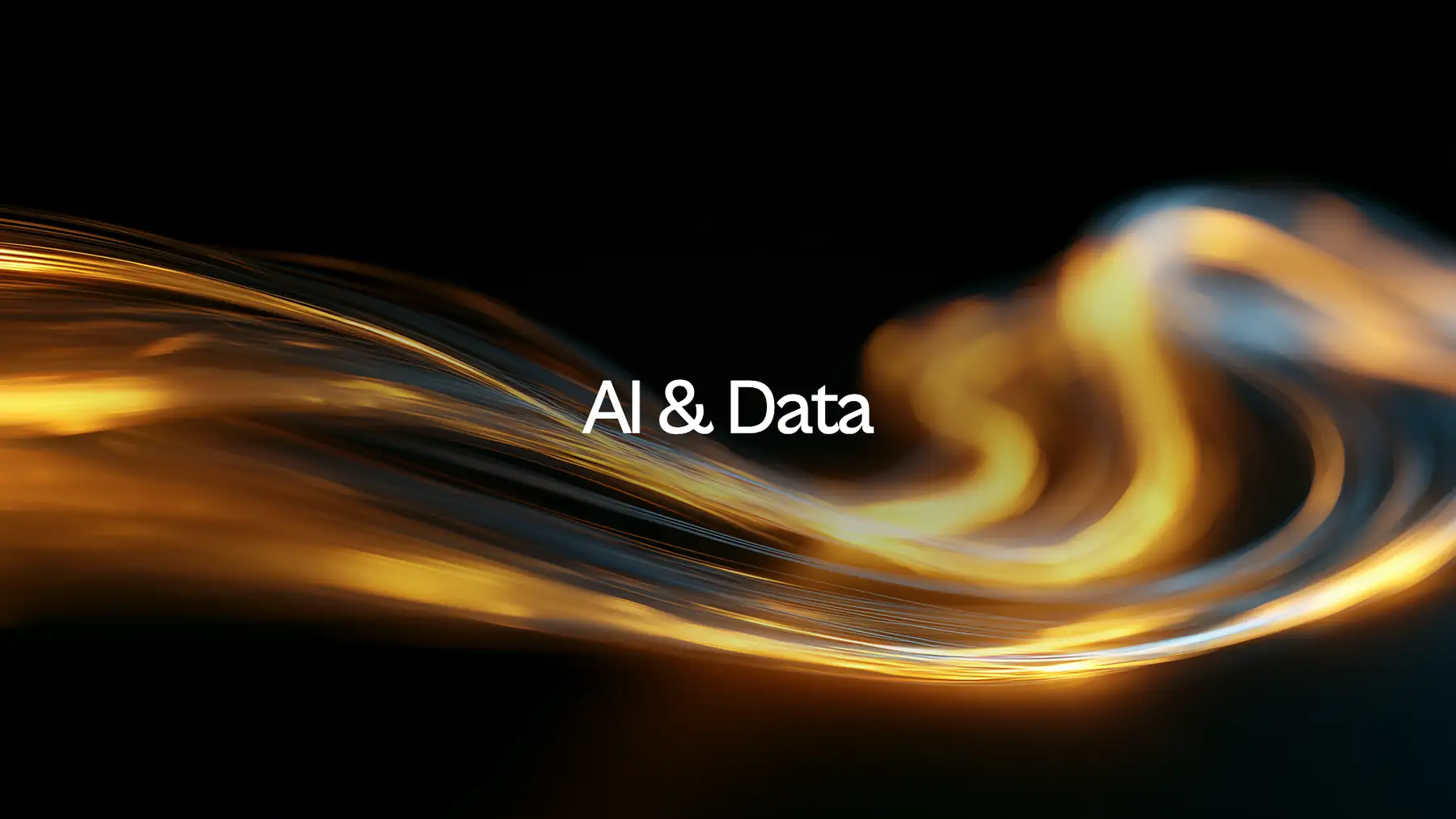 AI & Data: streams of light folding into one another on a black ground