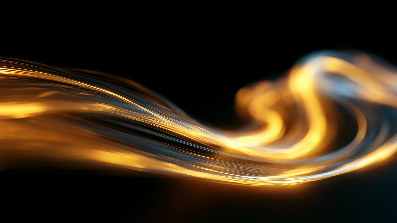 AI & Data: streams of light folding into one another on a black ground